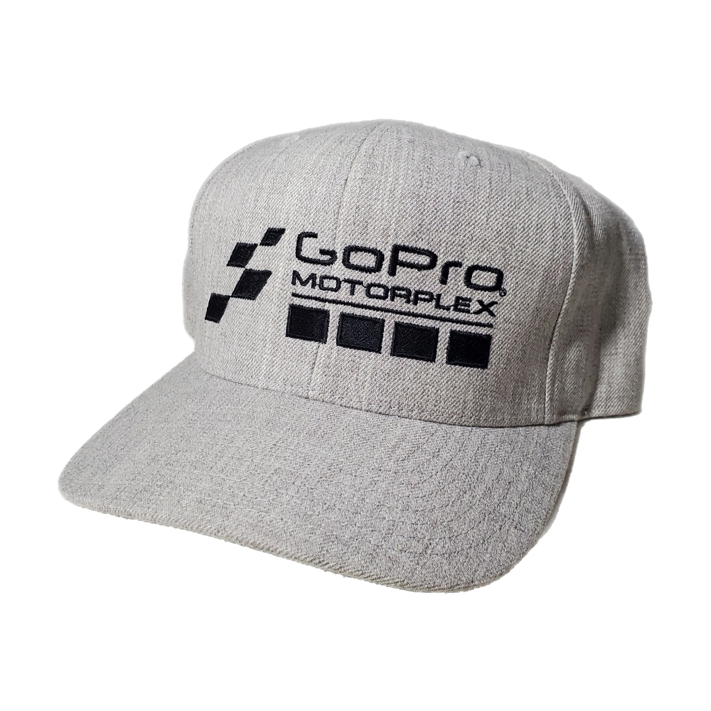 GoPro Motorplex Grey Hat Spell Out Script Logo Golf Beach Baseball Snapback EUC